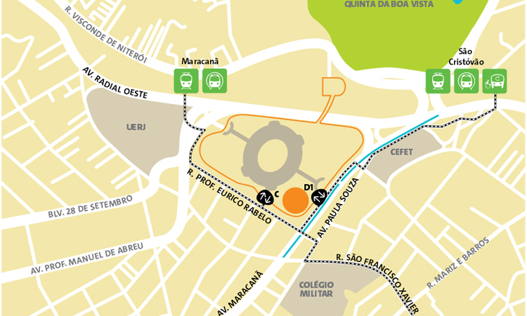 แผนที่, การเดินทาง สนามวอลเลย์บอล Maracanãzinho