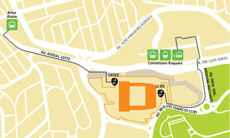 แผนที่, การเดินทาง สนามแข่งขันฟุตบอล Corinthians Arena