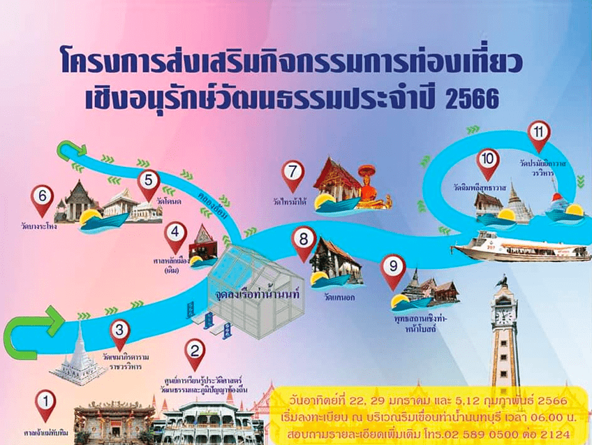 ล่องเรือฟรี! เที่ยวนนทบุรี ไหว้พระ พร้อมชมทิวทัศน์สองฟากของแม่น้ำ