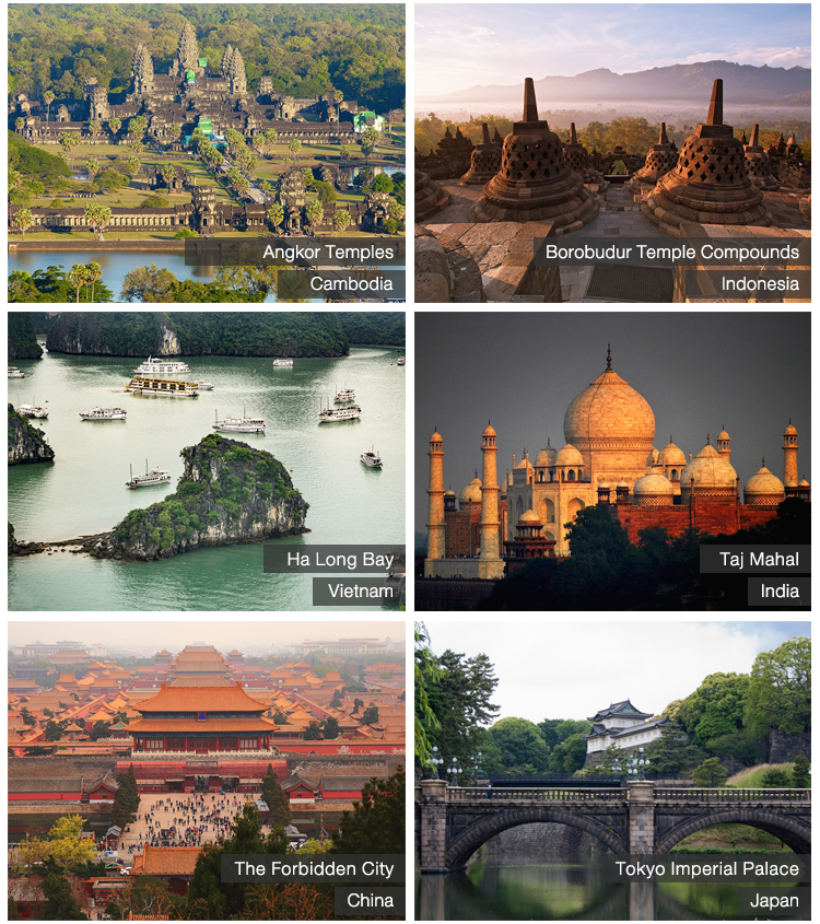 สถานที่ท่องเที่ยวแห่งอื่นในเอเชีย สถานที่ท่องเที่ยวยอดนิยม