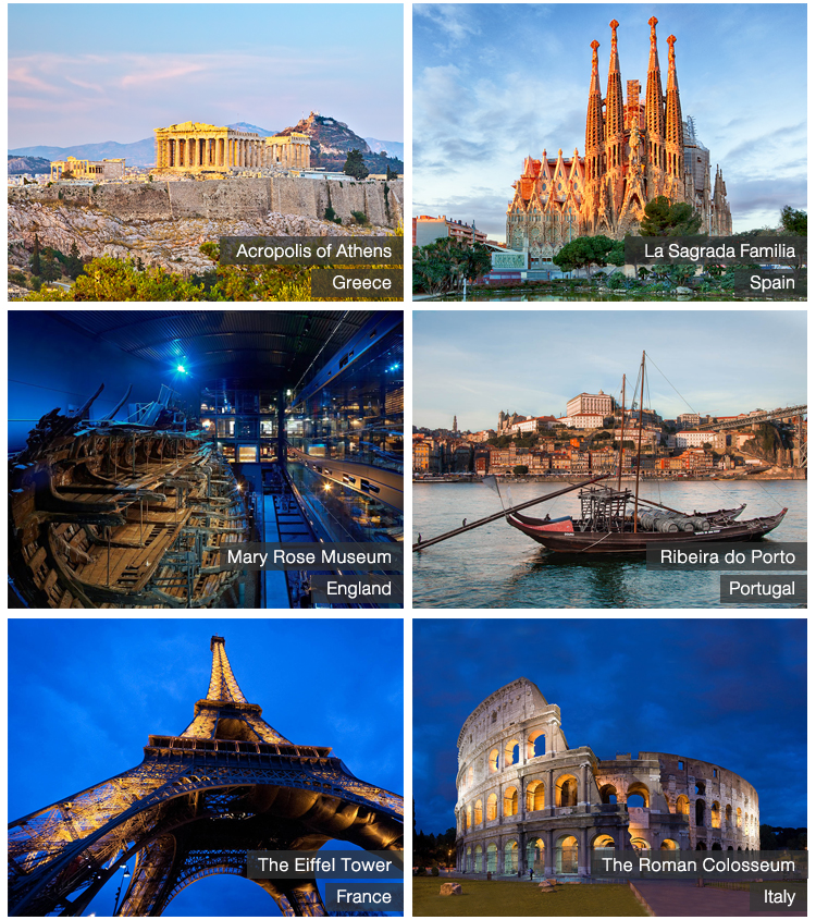 สถานที่ท่องเที่ยวที่เข้าชิงรางวัลในยุโรป สถานที่ท่องเที่ยวยอดนิยม